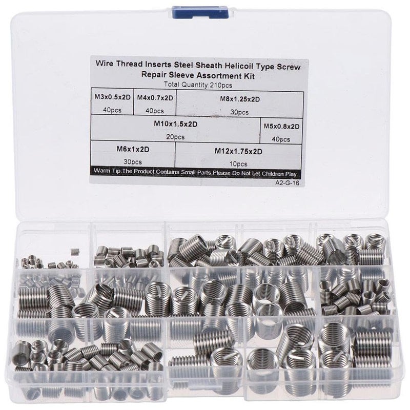 SHUATI 210Pcs Wire Screw Sleeve, 7 Sizes Helical Thread Repair Inserts, Wire Thread Inserts, Spiral 304 Stainless Steel Thread Repair Kit for Aviation - Image 1